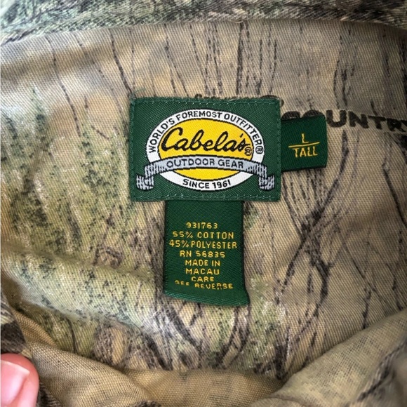 Vintage Cabelas Shirt Large Tall Green Workwear Camo Seclusion 3D Canvas Mens - Picture 2 of 8